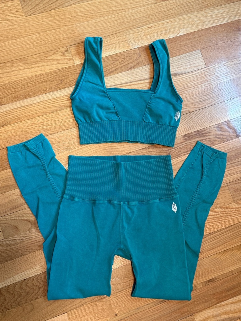 FP Movement by Free People Teal Ribbed High-Waist Leggings & Sports Bra Set